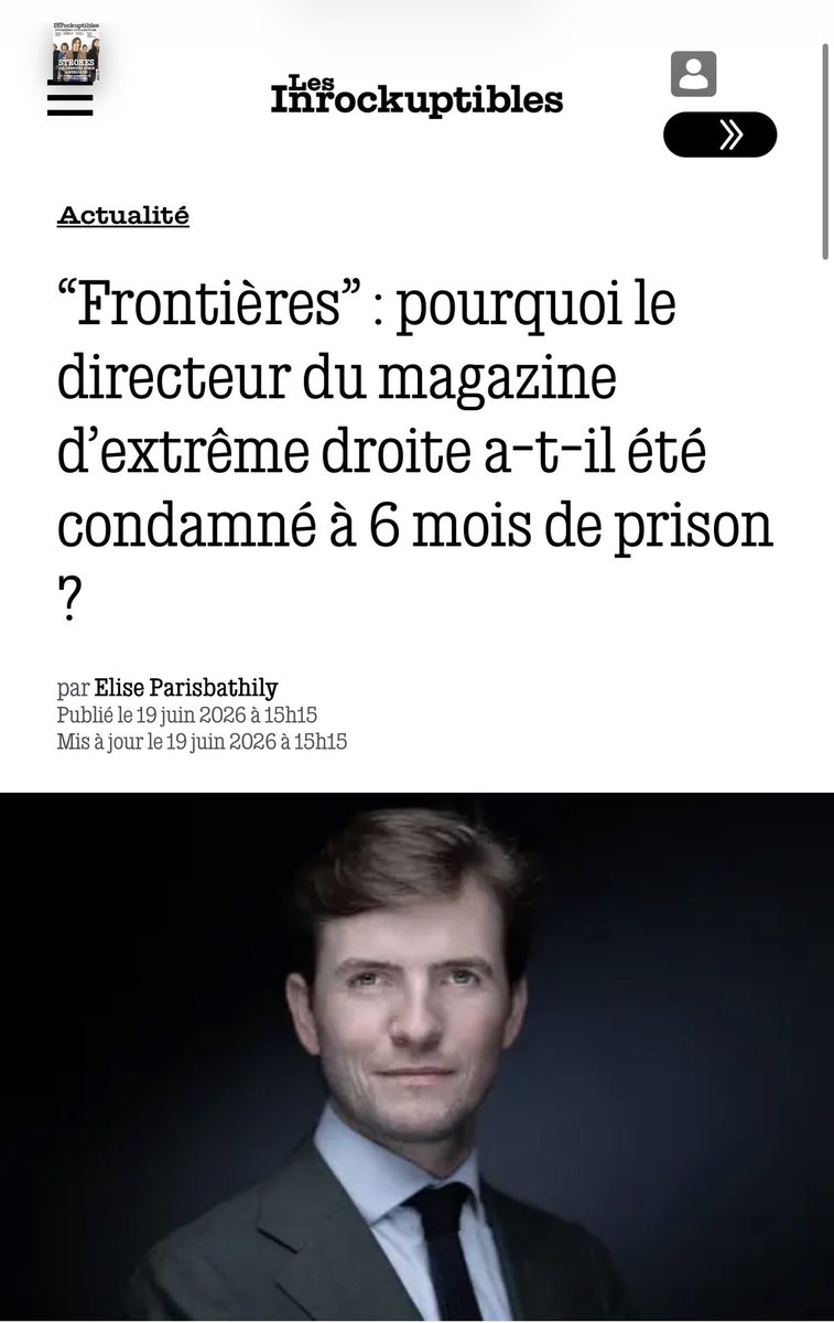 tegnererik's tweet photo. *avec sursis 

Les Inrocks - propriété de Mathieu Pigasse qui recevait mon juge il y a quelques semaines sur Radio Nova - prend ses rêves pour une réalité. 

Soutenez une presse vraiment libre, promo exceptionnelle sur les abonnements : https://t.co/i82EQjg9uH https://t.co/ninvYbnNGw