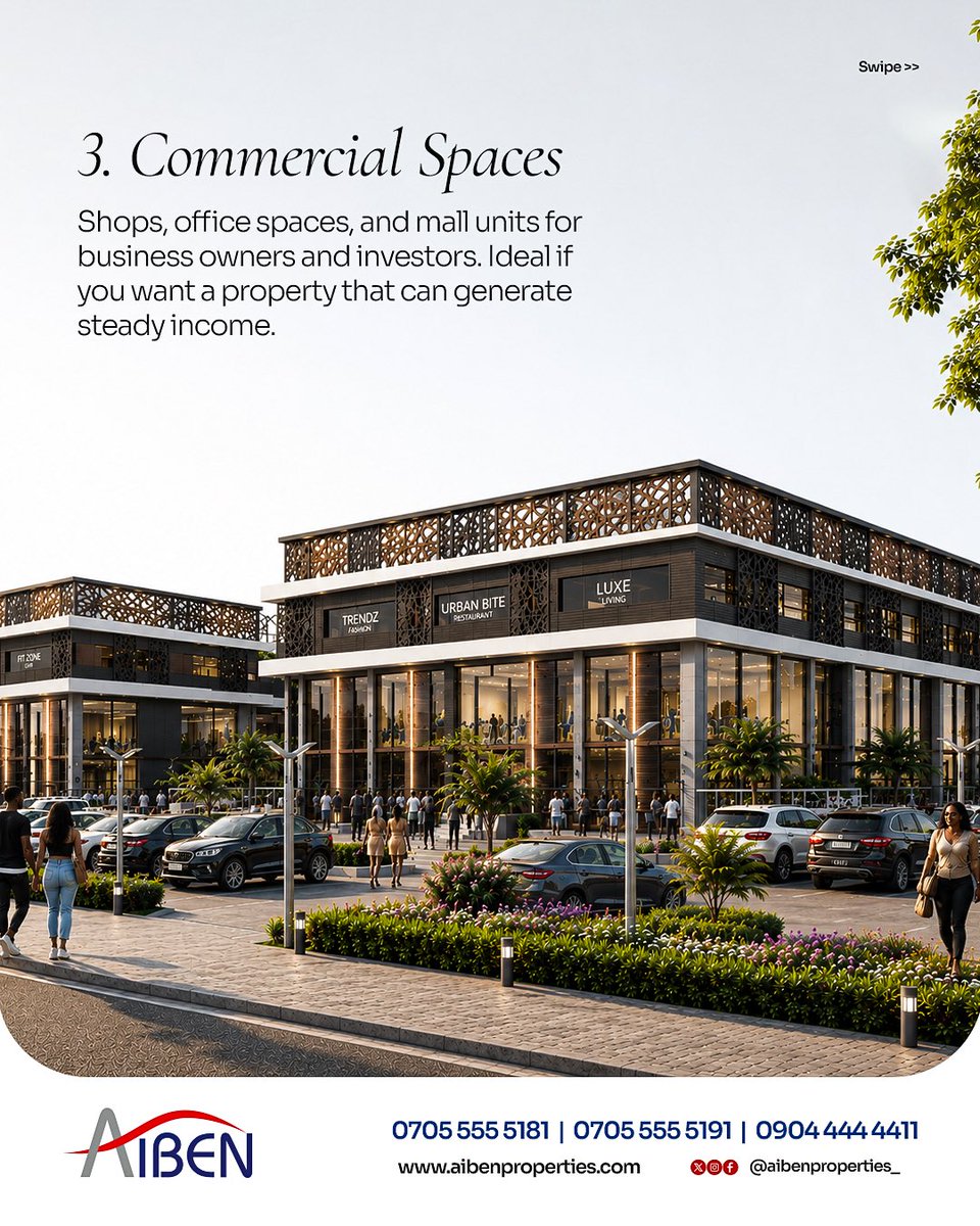 AibenProperties's tweet photo. At AIBEN Properties, we have different offers to own a property. Swipe to explore our different options.  
From land plots where you can build to ready-to-move homes, off-plan apartments, and commercial spaces for investors and business owners, we have them available. https://t.co/7h2ZhazHXB