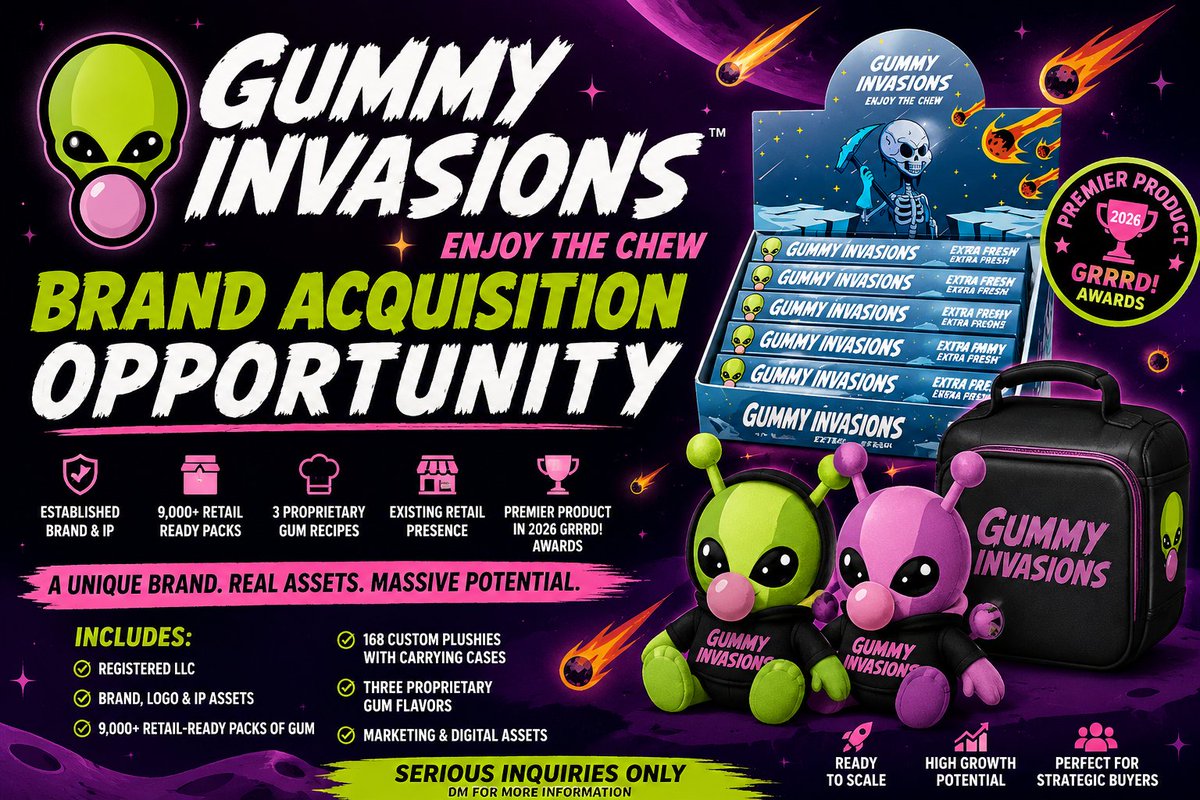 Gummyinvasions's tweet photo. 🚨🚨🍬🍬👽👽
Amazing opportunity to purchase a Sugar Free chewing gum company along with its NFT/Web3 component!
Price is amazing, and there are so many opportunities available to they buyer. Please reach out to this account in a DM and I will be able to provide all the details. https://t.co/SUiBi4zjfH