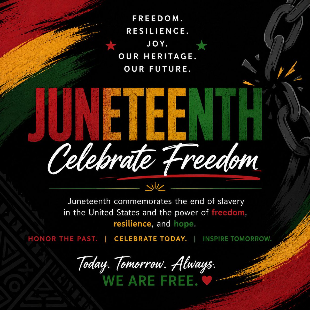 DUAthletics's tweet photo. Today we honor Juneteenth—a celebration of freedom, resilience, and the enduring pursuit of equality.

As we reflect on this important day in our nation's history, we recognize the strength, contributions, and achievements of the Black community while continuing to learn, grow, and build a more inclusive future together.

#Juneteenth #CelebrateFreedom #FreedomDay #DUPanthers