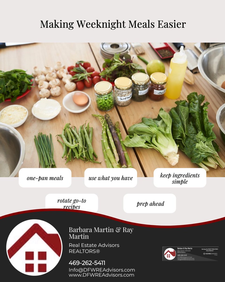 DFWREAdvisors's tweet photo. Weeknight meals don't have to be complicated!

Consistency in the kitchen comes down to having a simple system rather than constantly trying new recipes. When meals are easy to repeat and adjust, it helps reduce decision fatigue.

What is your go-to weeknight meal? https://t.co/F4wpLSwtUc