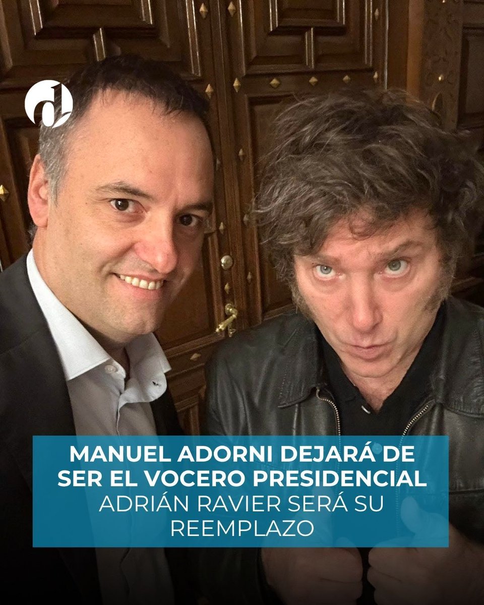 eldestapeweb's tweet photo. 🚨 AHORA | En medio del escándalo, Manuel Adorni deja de ser el vocero presidencial de Javier Milei.

Será reemplazado por Adrián Ravier. https://t.co/q1gGt1q8Cm