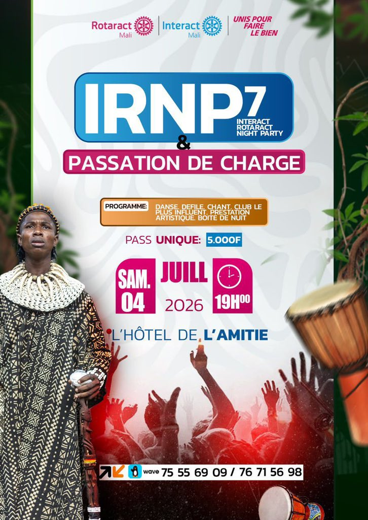 CNCRIMALI's tweet photo. 🎉✨ IRNP 7 &amp; Passation de Charge 2026 ✨🎉

Une soirée exceptionnelle vous attend sous le signe de la culture, du leadership et de la convivialité ! 

📅 Samedi 04 juillet 2026
🕖 À partir de 19h00
📍 Hôtel de l’Amitié
🎟️ Pass unique : 5 000 FCFA https://t.co/0lPN0p0H13