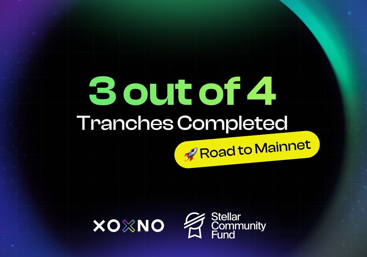 XoxnoNetwork's tweet photo. Tranche 3 of 4 is officially complete!

Next stop: audit → mainnet on @StellarOrg

The road to mainnet continues with @BuildOnStellar🔥 https://t.co/FHNfBBam28