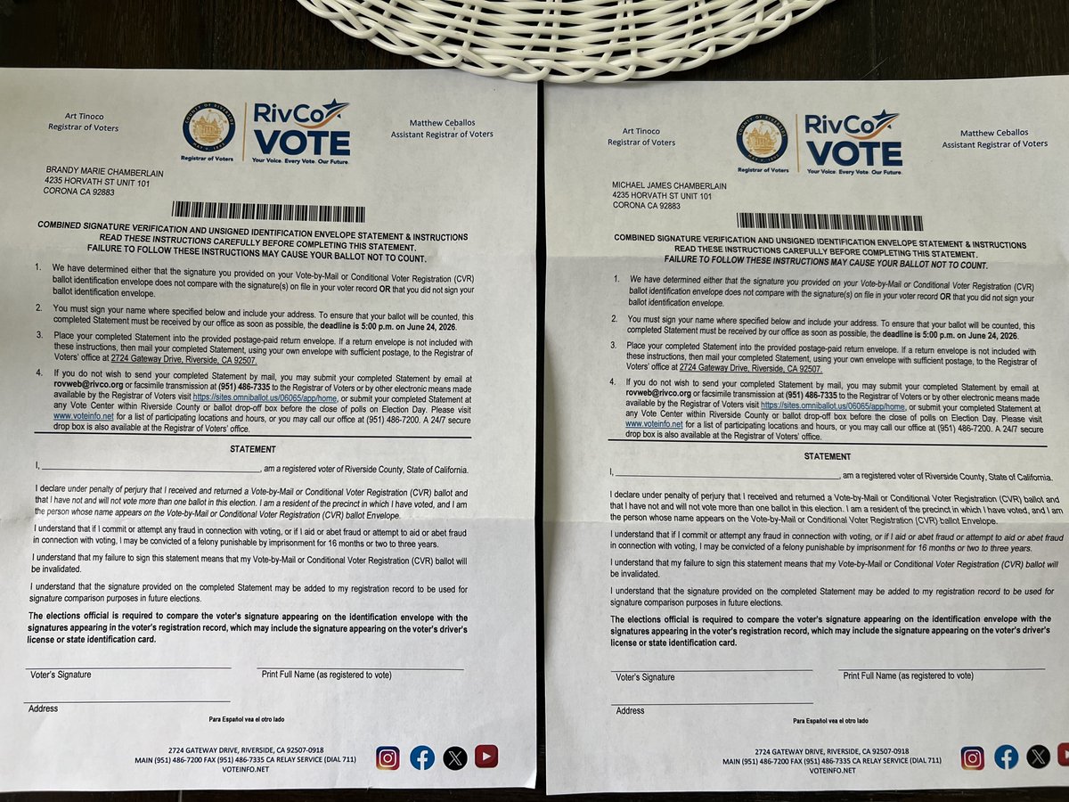 Skyking581's tweet photo. my daughter and her husband, both ballots were rejected by the state of California because of Signature didn’t match. Yes they do match. That’s how they cheat in California. They  voted for Hilton. https://t.co/a7yU5lT2a1
