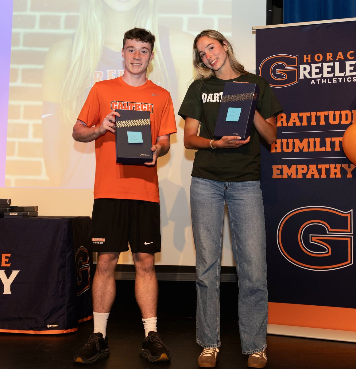 GreeleySports's tweet photo. CELEBRATE SENIORS: Join us in honoring Sam Mullen and Jaida Cekic, the Greeley Fall 2025 Season Distinguished Male and Female Athletic Award recipients! https://t.co/PZrBKoce31