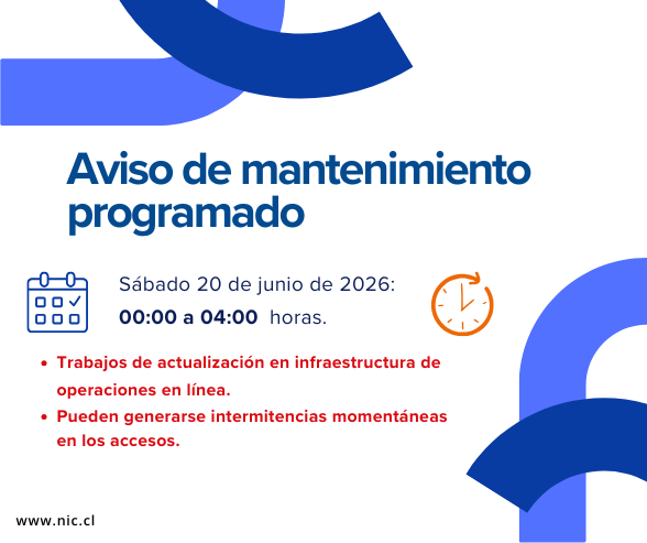 NICChile's tweet photo. Aviso de mantenimiento programado en sábado 20 de junio de 2026. 
https://t.co/MgJIvfZ1K8 https://t.co/eiMQrv1TgY