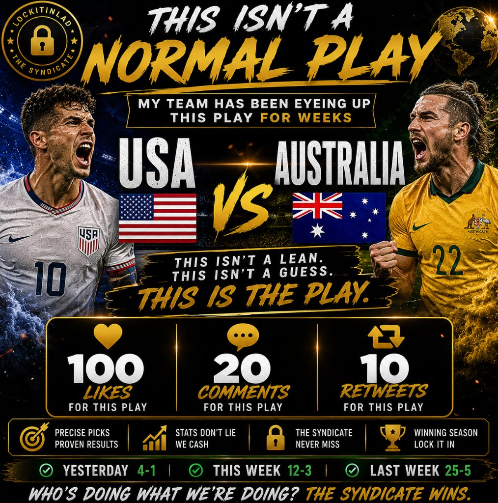 lockitinlad's tweet photo. USA VS AUSTRALIA

100 LIKES🩷
20 COMMENTS📩
10 RETWEETS♻️

🚨THIS IS NOT A NORMAL PLAY🚨

🚨HUGE FATHERS DAY WEEKEND SPECIAL NO BETTER TIME TO JOIN THE SYNDICATE 
725-299-2062🚨 https://t.co/S6Btd1naBY