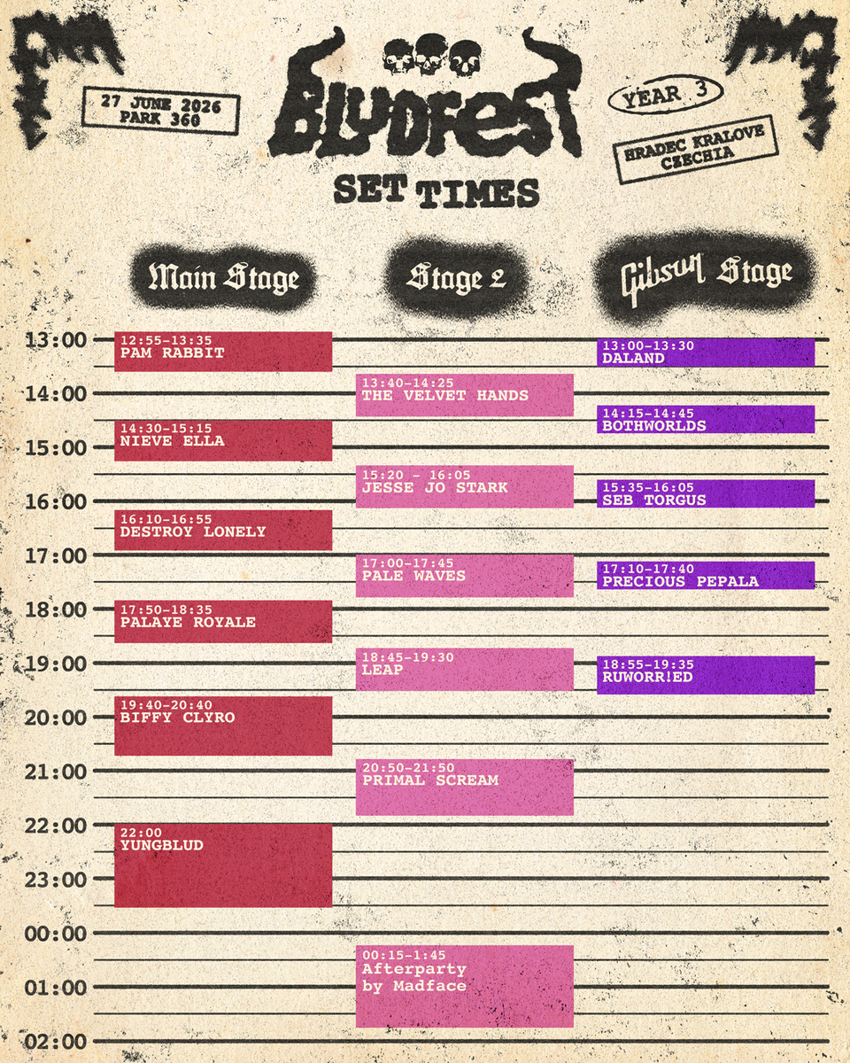 blud_fest's tweet photo. THE UPDATED BLUDFEST STAGES AND SET TIMES 🏴‍☠️

Don’t miss out on our afterparty at 12.15am hosted by @Madfacemusic on Stage 2 ❤️‍🔥

Last few tickets left… can’t wait to see you there!
https://t.co/HZmUULzb4p https://t.co/rszcOugdX3