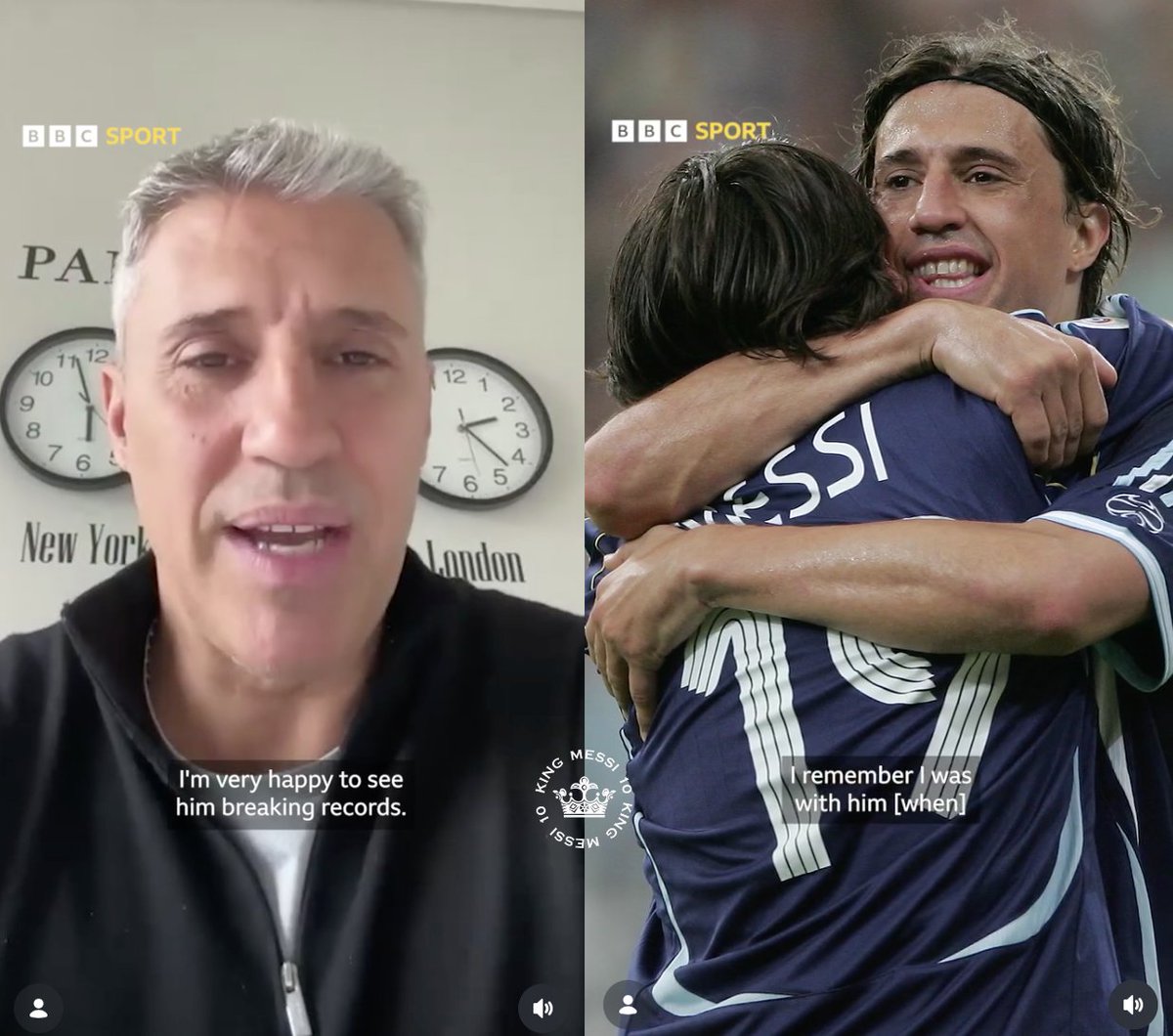 messi10_rey's tweet photo. Crespo🇦🇷🗣️: La primera vez que lo ví, entendí que era diferente, la forma en la que tocaba la pelota, como la pasaba, como gambeteaba, TODO, su mentalidad, entiendes que tienes en frente a un jugador diferente. Ahora estoy muy orgullos de él, y al mismo tiempo feliz de verlo romper records.