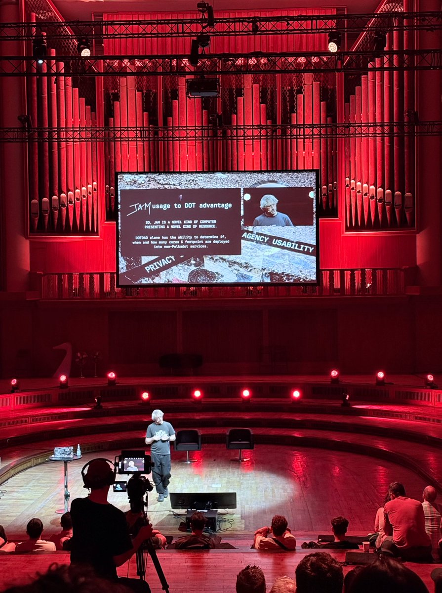 Polkadot's tweet photo. In his second talk at Web3 Summit, Dr. Gavin Wood discussed alongside @byteboro from @paritytech options to elevate Polkadot with JAM on its mission to provide products for people on a scale of Web2 but with Web3 primitives.

JAM gives Polkadot collective compute. Traditional blockchains can't do this. Neither can parachains. JAM computing is autonomous and spread across thousands of machines worldwide.

JAM can provide a collective computer for the world, running on state-of-the-art tech.
With 23 JAM implementers now passing the first milestone, the build is underway.