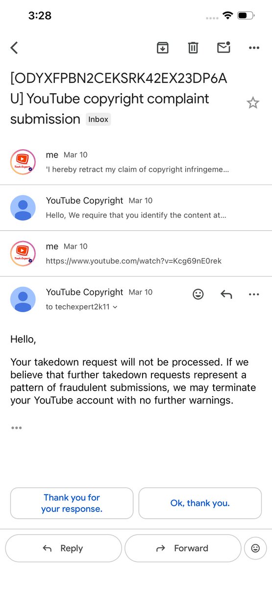 Technology227's tweet photo. @Teamyoutube a copyright removal request which was retracted due to same copyright claim channel is suspended No purity and dedication for creators only throwing them out with your Ai system one day this Ai will shut the whole @YouTube could you check this ?? #stopAi #youtube #Ai https://t.co/DntW8zDygt