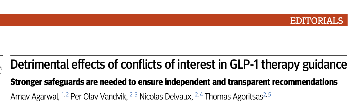 ArnavAgarwalMD's tweet photo. GLP-1 therapies bring major promise -- but also major commercial stakes.

In this @bmj_latest editorial, we argue that trustworthy guidance requires stronger safeguards for conflicts of interest.

👉 https://t.co/wCHwWst83A https://t.co/qnXFJwjoti