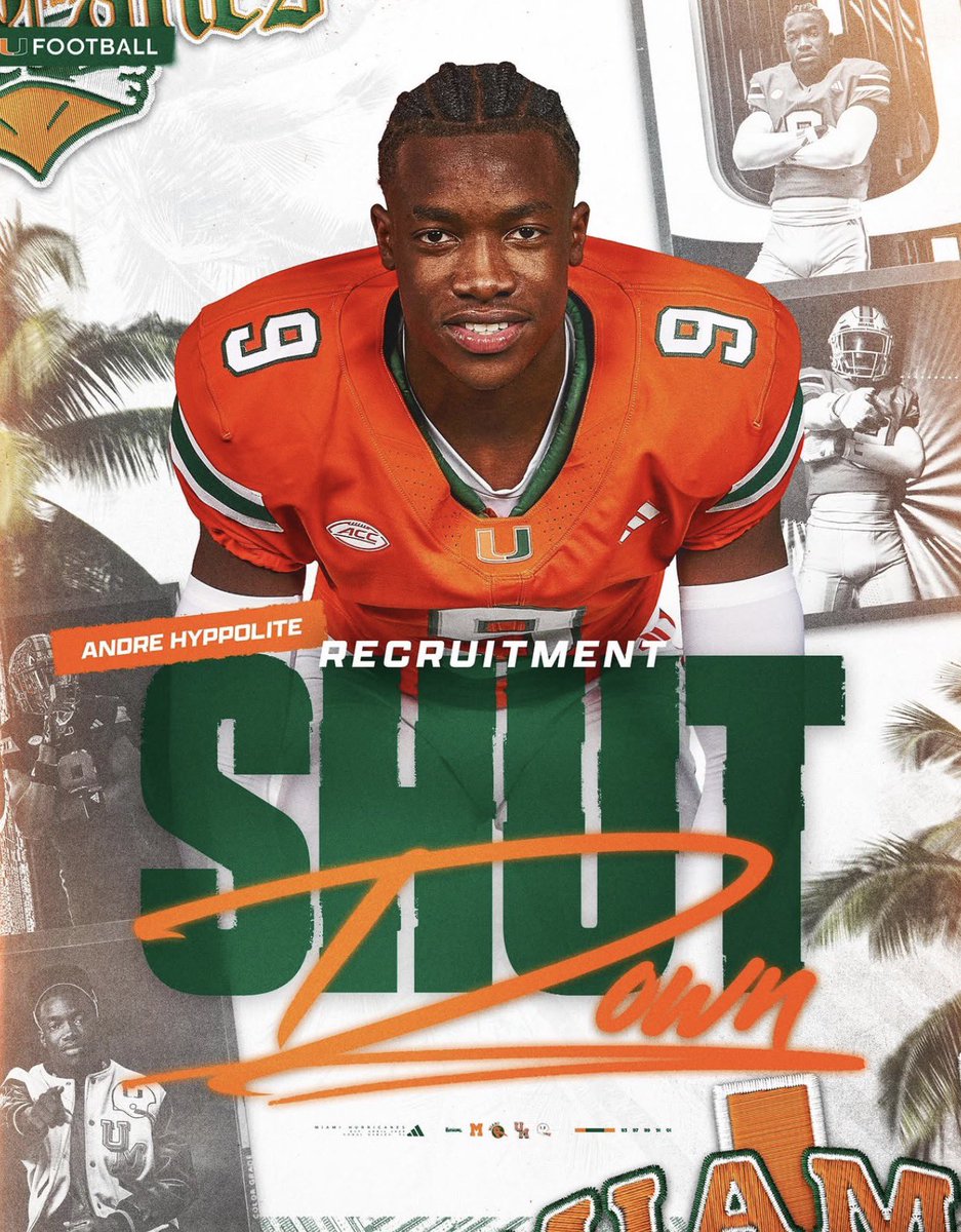TrintonBreeze's tweet photo. BREAKING: Miami 4⭐️ safety commit Andre Hyppolite from North Miami Beach officially shuts down his recruitment and locks in with Miami 🔒 https://t.co/muAMUczlK7