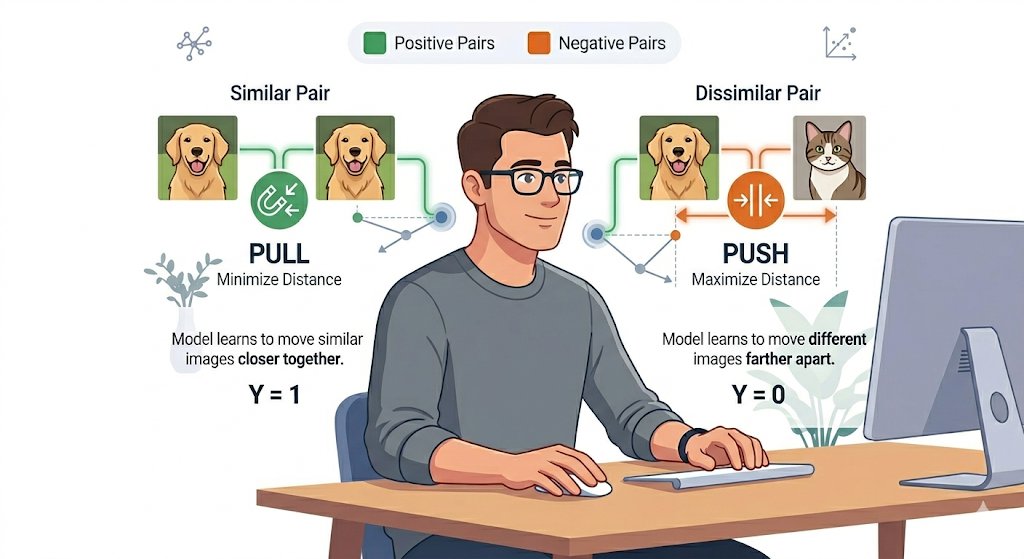 imsaqlain22's tweet photo. Most people understand classification loss.

Contrastive loss is different. It teaches a model what is similar and what is different instead of predicting labels.

I wrote a simple breakdown with examples and intuition.

Read it here: https://t.co/iCgYqyvqZa

#MachineLearning #AI https://t.co/yUjpwytTC3