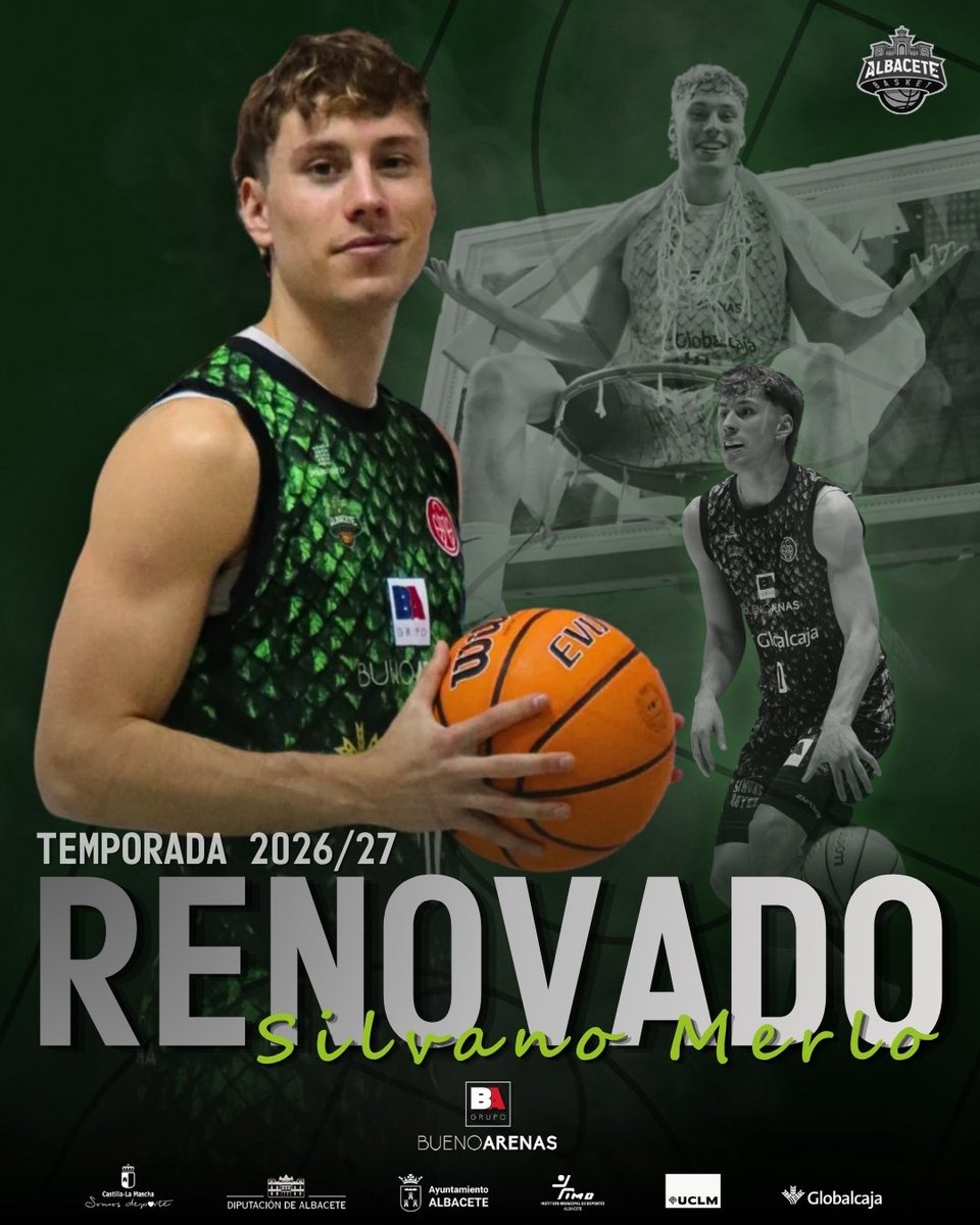 AlbaceteBasket's tweet photo. Porque todavía le queda más de un baile en el Pabellón de Parque… Silvano Merlo renueva con el Bueno Arenas Albacete Basket🥹🙌🏻

El base volverá a vestir nuestra camiseta para la temporada 2026/27. 

Ahora tienes más ganas de que comience la temporada, ¿a qué sí🤭? https://t.co/1ii5wdydzP