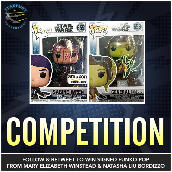 starfuryevents's tweet photo. A great #competition for fans of #StarWars, #Ahsoka and #Rebels!

We're giving away two @OriginalFunko of Sabine and Hera, signed by Mary Elizabeth Winstead &amp; Natasha Liu Bordizzo!

For as chance to win, simply follow us and retweet this post!

Winner chosen on Sunday! https://t.co/fj6EOFBqdN