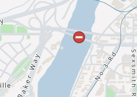 DriveBC's tweet photo. ⚠️#RichmondBC - The #MorayBridge is CLOSED due to a mechanical issue. 
➡️Use the Arthur Laing Bridge or Russ Baker Way as alternate routes out of #YVR.

ℹ️For more info: https://t.co/SnxqS0S2AI https://t.co/nYwub6pQeg