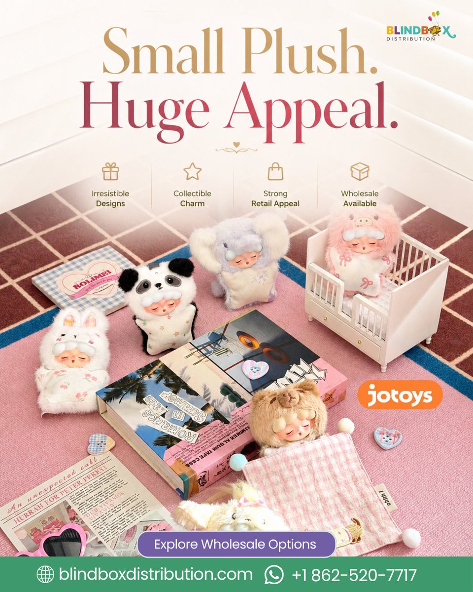 BlindBoxUSA's tweet photo. 📦 Wholesale available
🛍️ Ideal for gift shops, toy stores &amp; collectible retailers
#BlindBoxDistribution #BlindBoxToys #PlushCollectibles #DesignerToys #WholesaleToys https://t.co/sa0wWyrlbq