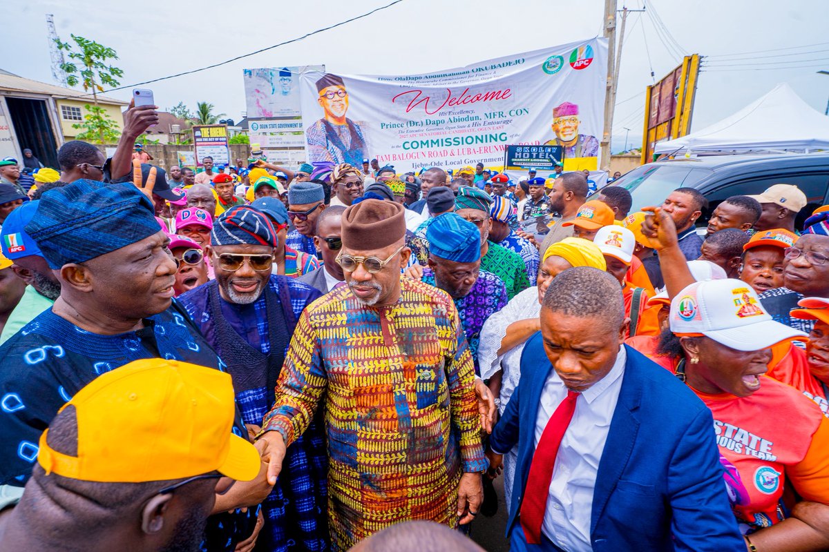 DapoAbiodunCON's tweet photo. As we commissioned the newly reconstructed Stadium–Luba–Tam Balogun Road in Ijebu-Ode, we reaffirmed our commitment to delivering transformational infrastructure and economic development across Ogun State.

We made it clear that our administration remains fully committed to the Ogun Deep Sea Port project, which is progressing steadily and will position our state as a major maritime and economic hub in Africa. We also disclosed that oil exploration activities have commenced in Ogun Waterside, bringing us closer to realizing our vision of making Ogun an oil-producing state.

We clarified that the relocation of the Dangote Refinery to Lagos occurred before we assumed office and reiterated that we did everything possible to retain the project in Ogun State. Our focus remains on attracting investments, creating opportunities, and ensuring sustainable economic growth for our people.

We are proud of the remarkable progress recorded across Ogun East, including the federal takeover of TASUED, the Dry Port project, ongoing oil exploration activities, the reconstruction of the Sagamu–Ijebu-Ode Expressway, and the completion of over 26 roads in Ijebu-Ode, with additional projects currently under construction.

Together, we will continue to build a prosperous, economically vibrant, and globally competitive Ogun State.