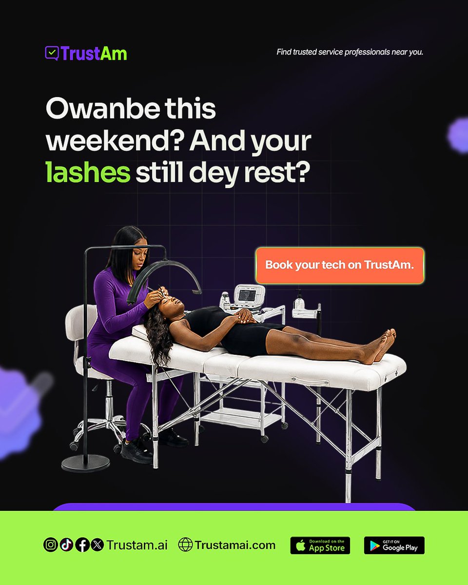 TrustAm_ai's tweet photo. Owanbe is loading and your lashes are still on holiday?
That's not it sis.
Find your verified lash on TrustAm.
Click the link in bio to book fast and show up snatched!
#TrustAm #owanbe #lashartist #lagosfashion #verifiedserviceproviders https://t.co/RnKwnPOHew