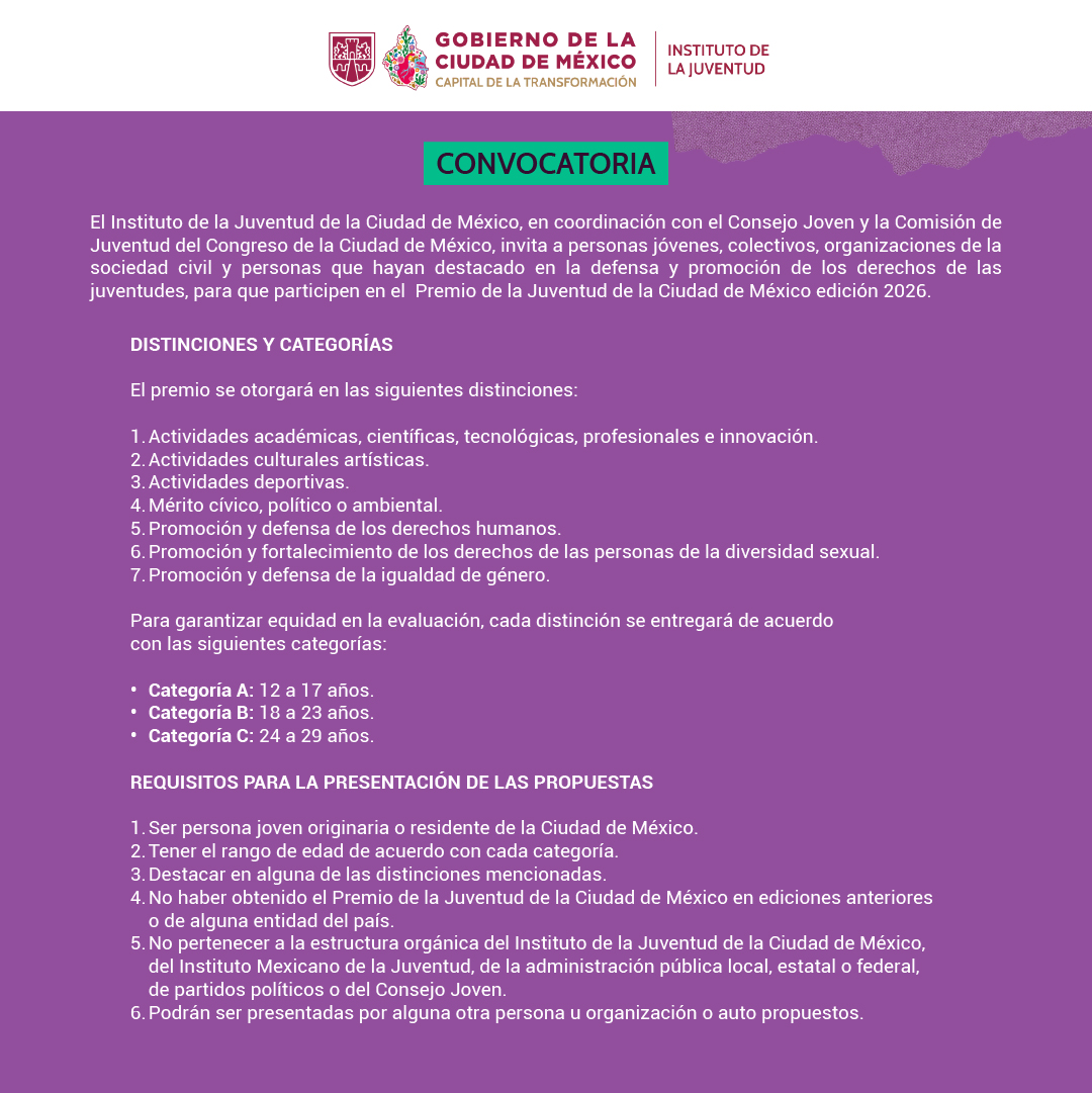 SSaludCdMx's tweet photo. 🚨 ¡Convocatoria abierta! 🚨

Si te interesa la defensa y promoción de los derechos de las juventudes, te invitamos a participar en la Convocatoria al Premio a la Juventud. 🏅

🗓️ Postúlate hasta el 26 de junio.
📋 Revisa las bases completas escaneando el código QR.

#PremioALaJuventud #Convocatoria #SaludPública