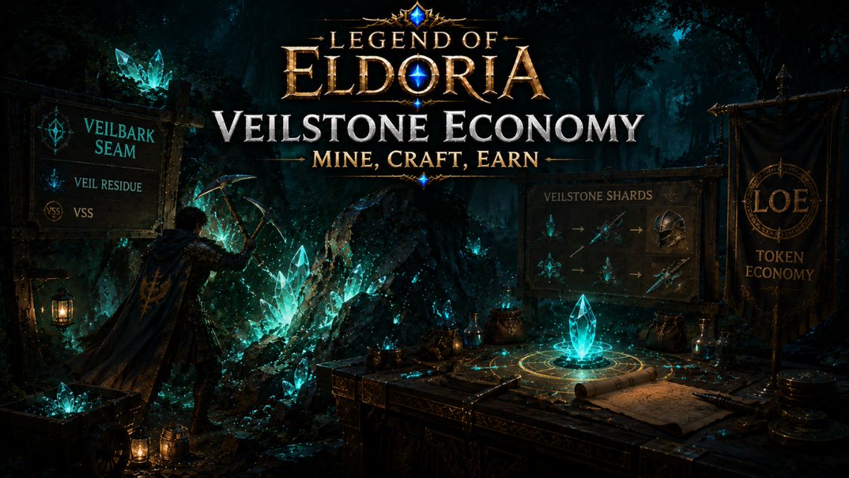 Legend_Eldoria's tweet photo. VEILSTONE ECONOMY Mine, Craft, Earn

Mining in Greywood Forest is getting a full expansion. The Veilbark Seam in the northwestern grove currently yields Veil Residue and VSS but we're adding a crafting layer on top of that. Veilstone Shards collected across zones will be combinable into higher-tier items, tradeable gear pieces, and wallet-linked assets for holders.

This ties directly into the broader token economy we're building around $LOE. The game loop explore, fight, mine, craft will feed into on-chain rewards in a way that feels natural, not bolted on. More specifics when the system is locked in.