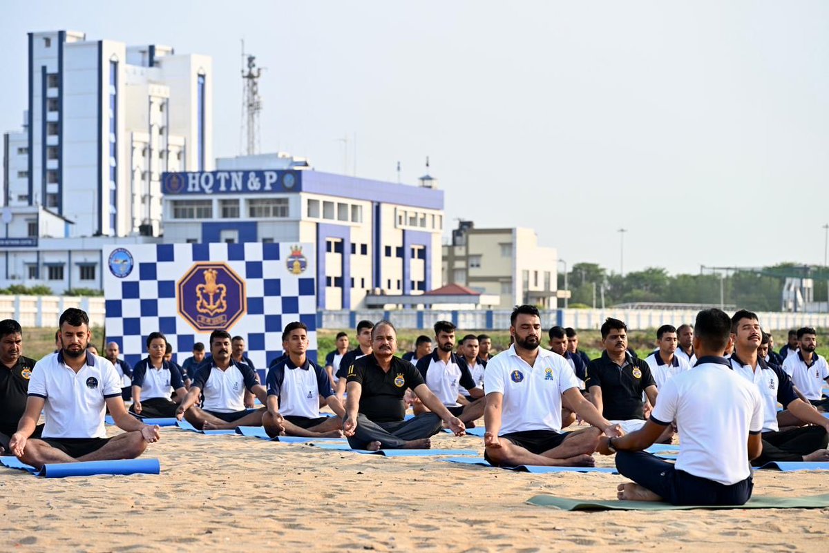 IN_HQTNP's tweet photo. Inliving Officers and Sailors of #Chennai station participated with enthusiasm in a Yoga session held at #INSAdyar beachfront on 17 June 2026, embodying the spirit of wellness, discipline, and harmony with nature. 

Set against the serene backdrop of the sea, the event underscored Yoga’s role in enhancing physical fitness, mental resilience, and overall well-being. The session also strengthened camaraderie and collective mindfulness, reflecting a shared commitment to a healthier, more balanced lifestyle.

#InternationalDayOfYoga2026 #YogaForHealthyAgeing #UnitedInYoga #WellnessForAll #AdyarBeach