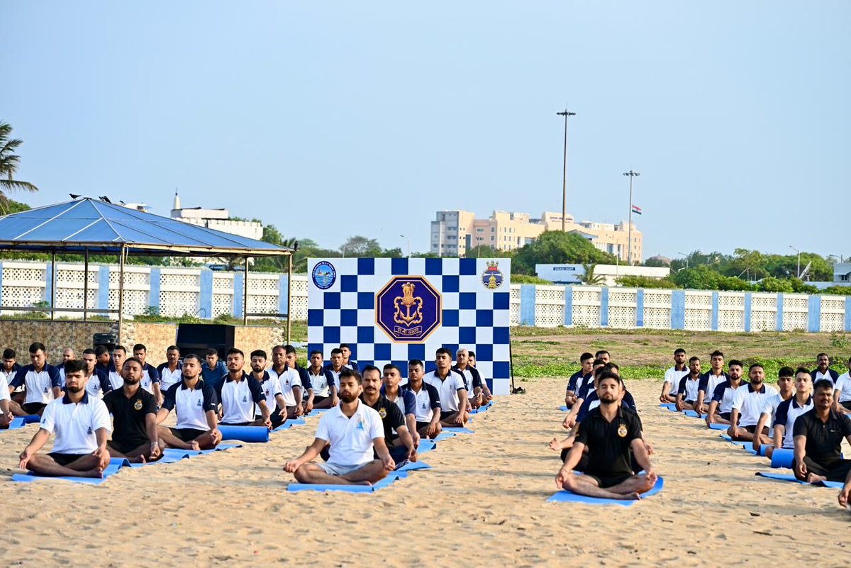 IN_HQTNP's tweet photo. Inliving Officers and Sailors of #Chennai station participated with enthusiasm in a Yoga session held at #INSAdyar beachfront on 17 June 2026, embodying the spirit of wellness, discipline, and harmony with nature. 

Set against the serene backdrop of the sea, the event underscored Yoga’s role in enhancing physical fitness, mental resilience, and overall well-being. The session also strengthened camaraderie and collective mindfulness, reflecting a shared commitment to a healthier, more balanced lifestyle.

#InternationalDayOfYoga2026 #YogaForHealthyAgeing #UnitedInYoga #WellnessForAll #AdyarBeach
