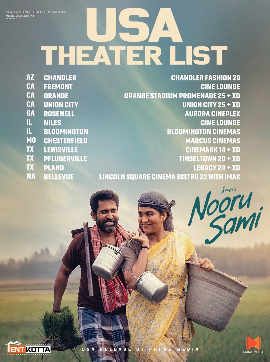 PrimeMediaUS's tweet photo. Dir #Sasi #NooruSami opens to great reviews 

Acting of #Swastika is well appreciated &amp; kudos to #VijayAnthony for producing .

Opening in USA from today

@Tentkotta https://t.co/qL3qrSObDB