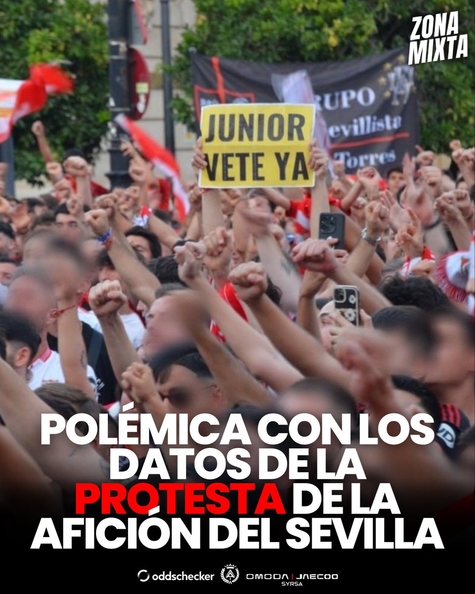 ZonaMixta__'s tweet photo. 🔴💥 POLÉMICA CON LOS DATOS DE ASISTENCIA A LA PROTESTA

🚔 Fuentes policiales consultadas por #ZonaMixta aseguran que no hubo más de 8.000 aficionados del @SevillaFC.

‼️ Los organizadores hablan de MÁS DE 40.000 asistentes a la manifestación.

🫵 Queremos saber TU OPINIÓN. https://t.co/u4Hz8jANvR