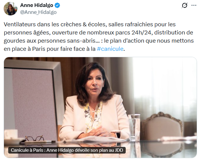 mtwit75's tweet photo. ✅ Anne Hidalgo, hostile à la climatisation, promettait "un à deux ventilateurs par salle de classe"
✅ Emmanuel Grégoire, élu depuis 12 ans, annonce aujourd'hui en catastrophe l'achat de climatiseurs pour les écoles, "dont 150 dès lundi" ... sans doute peur d'un nouveau scandale https://t.co/rnUBCaY7to