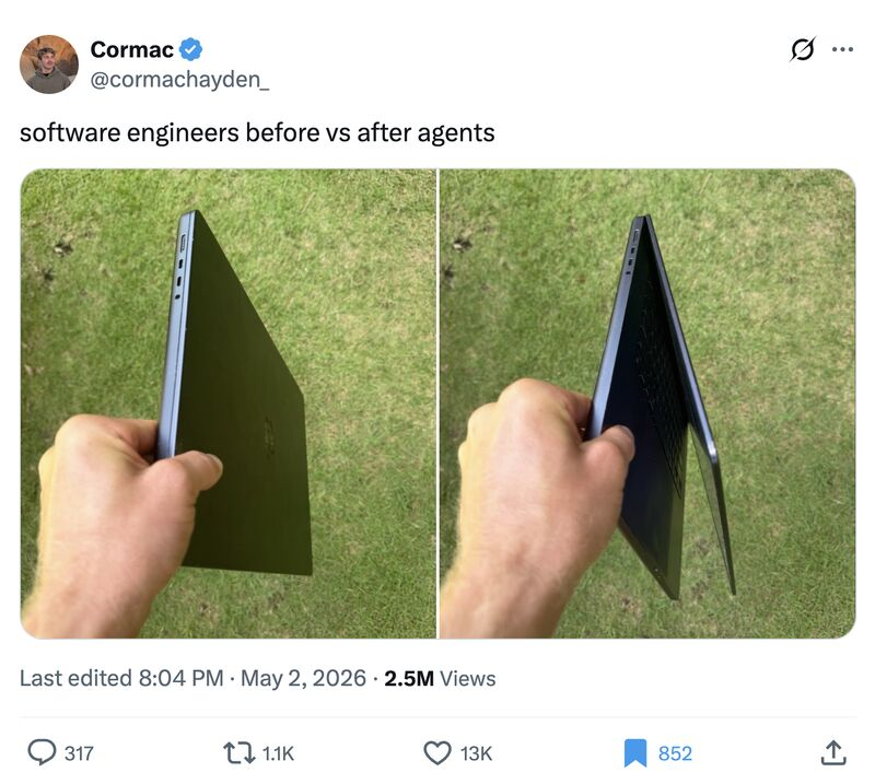 juristr's tweet photo. There are 2 types of agentic engineers:

- those that know how to keep their agents running with the lid closed
- and those who don't https://t.co/RaKlYQdHKH