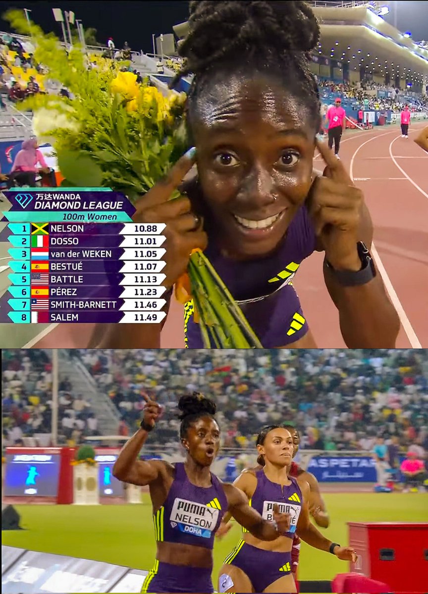 TrackGazette's tweet photo. Big run for Kemba Nelson 🇯🇲 in the women's 100m at the Doha Diamond League!

She clocked a time of 10.88s (2.5) to win ahead of World Indoor Champion Zaynab Dosso 🇮🇹 who ran 11.01s. https://t.co/SSbKek30e8