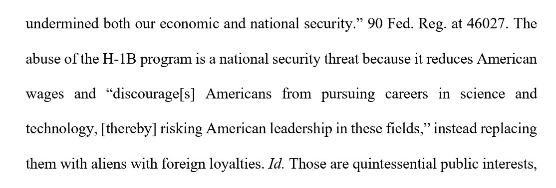 kreighbaum's tweet photo. The Trump administration told the First Circuit that abuse of the H-1B program raises national security concerns because it replaces Americans in STEM fields "with aliens with foreign loyalties." https://t.co/6PJbFm8Z4R
