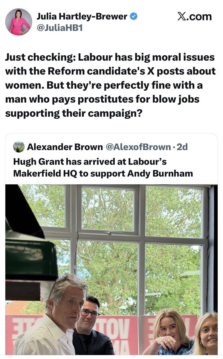 Midge1415's tweet photo. Permit me to assist. One’s an example of consenting adults, who owned their actions. The other is a man whose comments were uninvited &amp; unwelcome but should apparently be forgotten. Pretty sure Hugh grant isn’t trying to be elected either &amp; even if he was he’s already owned it 🙄 https://t.co/o5BZdAntCh