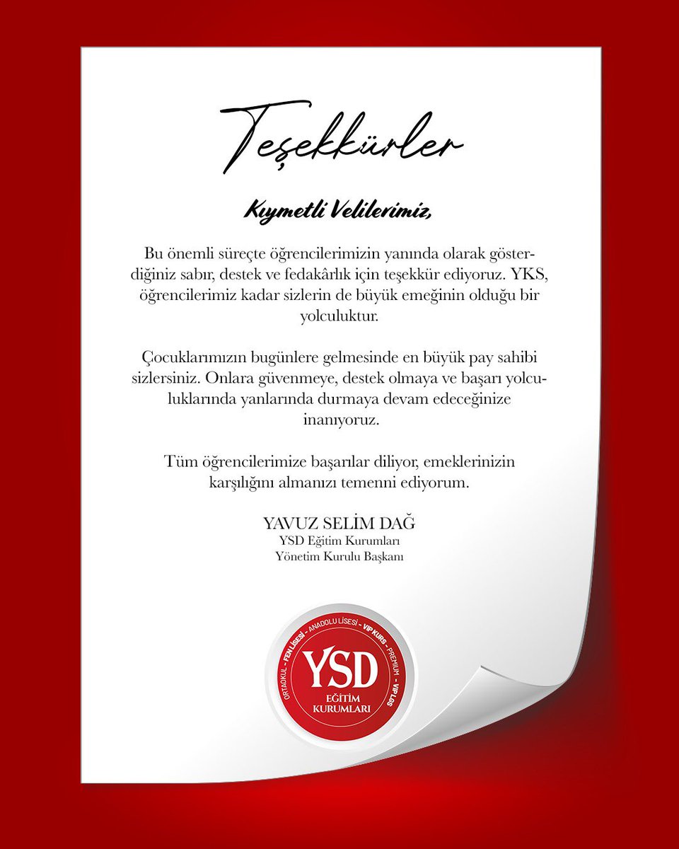 ysdkolejii's tweet photo. Yönetim Kurulu Başkanımız Sn. Yavuz Selim Dağ’ın teşekkür açıklaması. https://t.co/QxCb0vaWYv