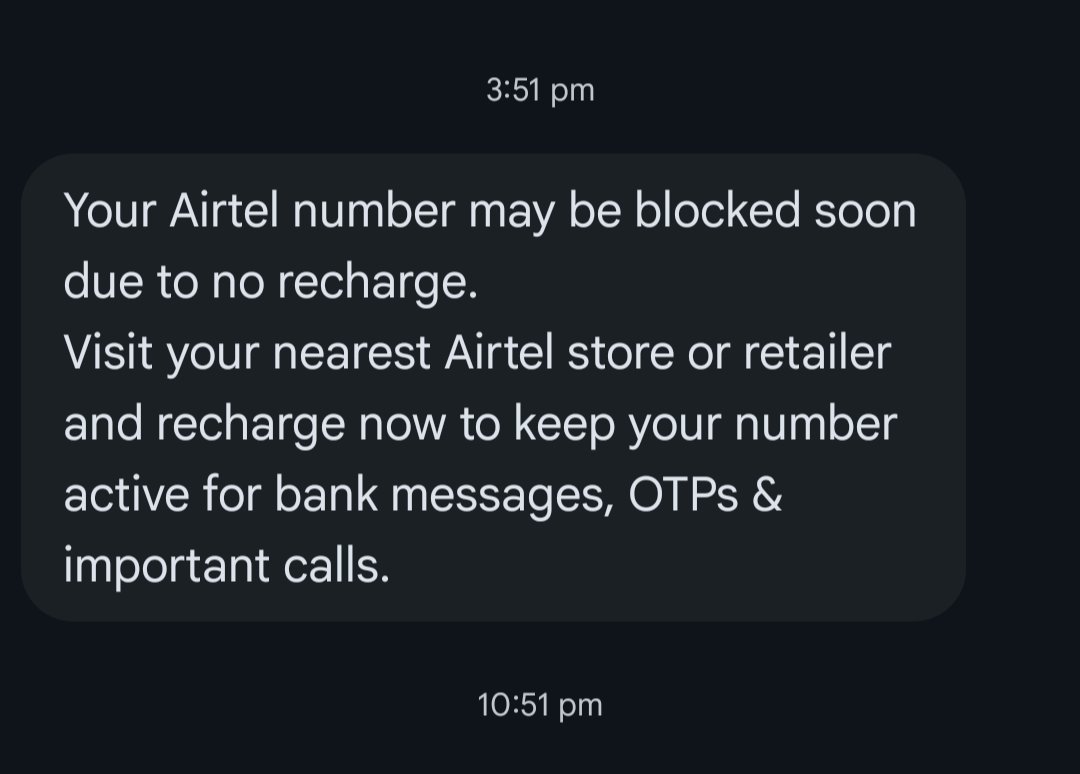 krishy_explore's tweet photo. Even though I have my Airtel sim card in the first slot, it's not working, only my other sim is active. I got a message that my number might be blocked, but last month only I recharged it with a one year pack. Answer me @airtelindia respond to me immediately. I can call anyone. https://t.co/WIKIDQ8RxC