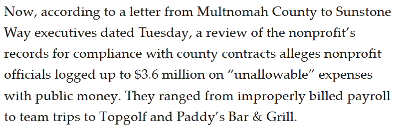 Jeff_Eager's tweet photo. Portland homeless nonprofit charged county for trips to Top Golf and bar, per county. https://t.co/fGzepOgthF