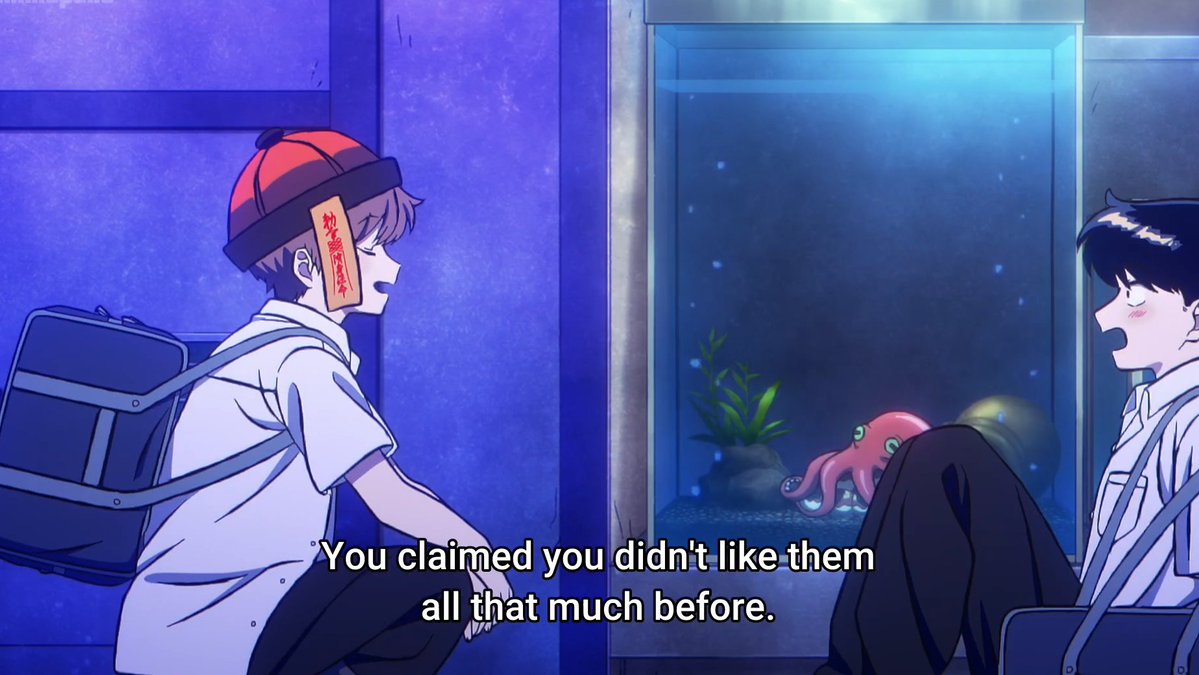 soyabird's tweet photo. nakamura's affinity for octopuses as a metaphor for queer love/being gay: aquarium scene

the denial of his interest is so real T_T 
here it's like hirose's gaydar kinda detected it and he was confirming some sort of suspicion he had

#goforitnakamura https://t.co/ldncKrkfzG
