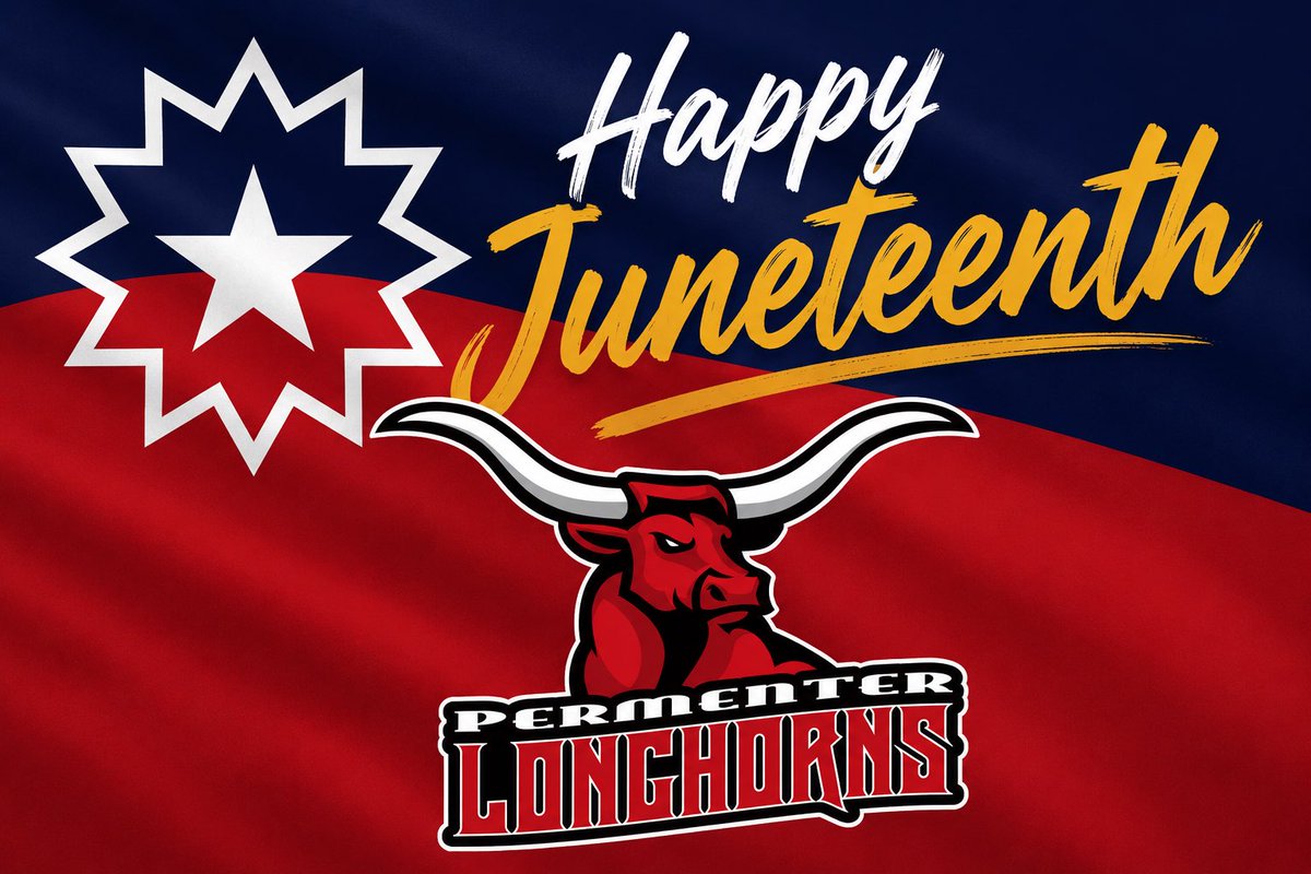 PermenterCH's tweet photo. Happy Juneteenth from Permenter Middle School! Today we honor freedom, reflect on history, and celebrate the strength of our community. ❤️🤍💙 #Juneteenth #PermenterLonghorns https://t.co/OpJan3NC5z