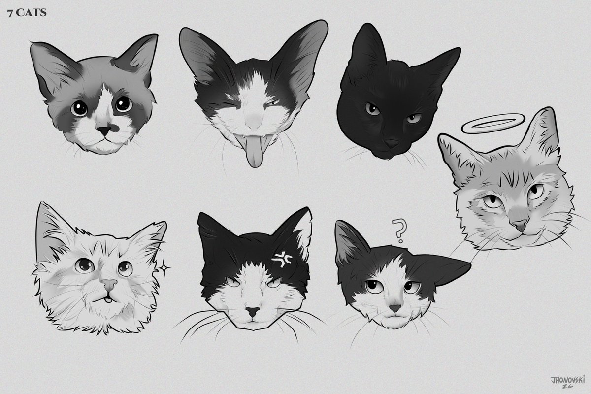 Jhonovski's tweet photo. 7 Cats by me. #comission de uma tattoo pro meu mano, foi uma experiência incrível desenhar esses gatitos! https://t.co/L1EK4vmYR5
