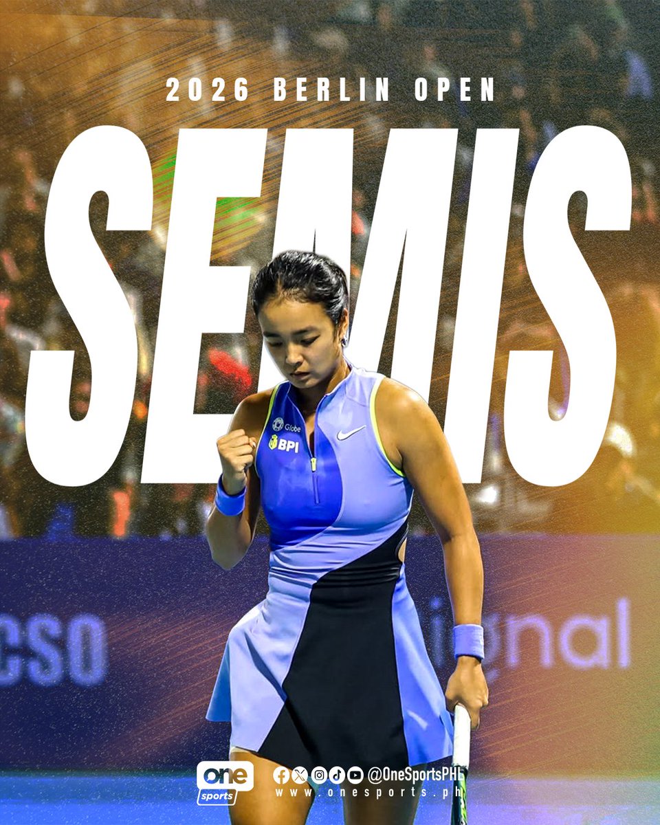 OneSportsPHL's tweet photo. EALA HEADING FOR THE SEMIS 

The trend continues to go up as Filipina tennis ace Alex Eala extends her winning run, entering the semifinals of the 2026 Berlin Open with an upset win over world no. 8 Elina Svitolina.

#AlexEala #BerlinOpen https://t.co/0proST1YiH