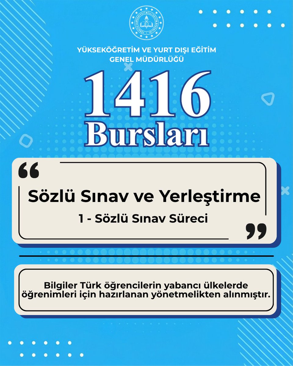 mebyyegm's tweet photo. 1416 Bursları - Sözlü Sınav Süreci
#meb #1416Bursları https://t.co/4j6p0cm42d
