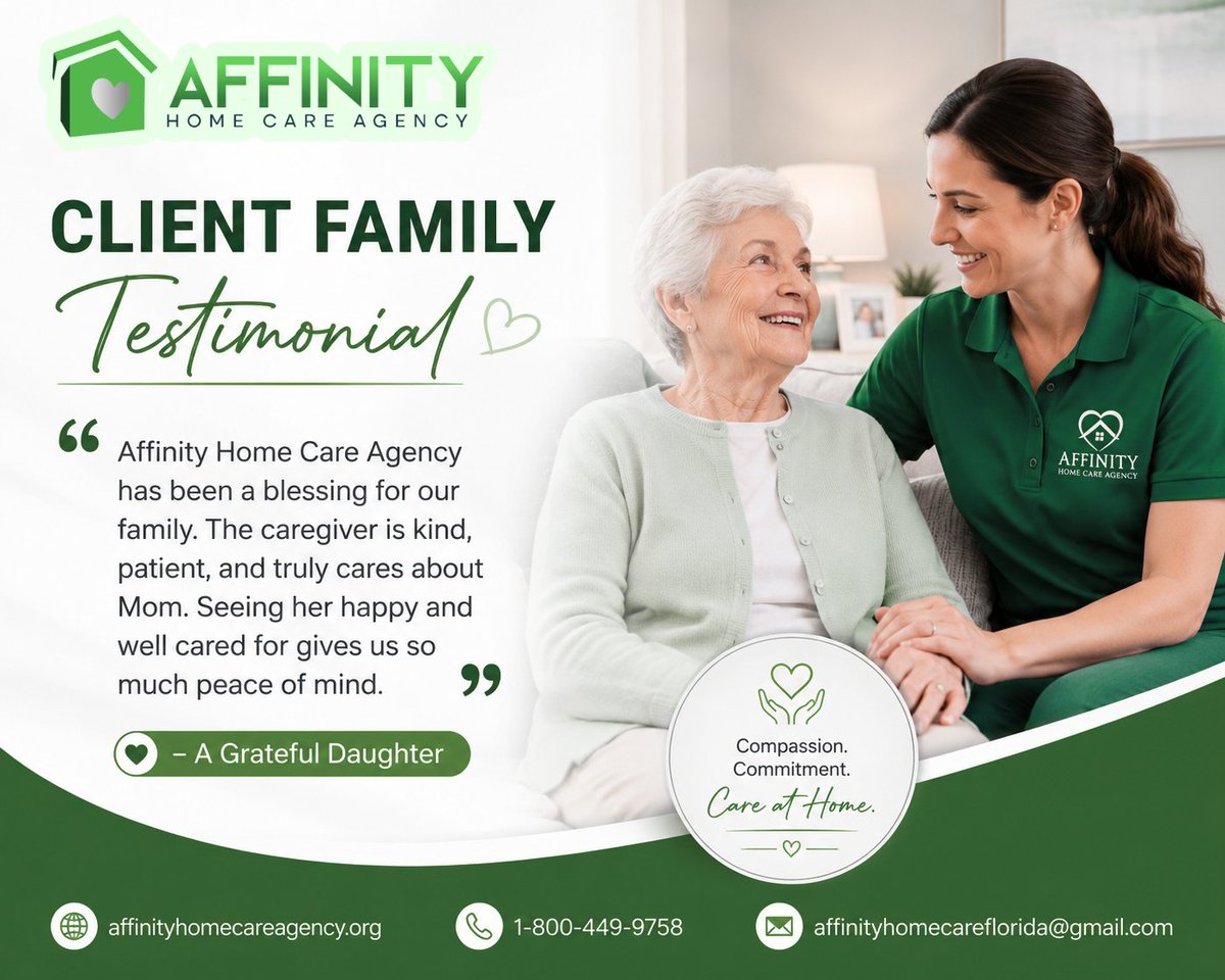 affinityhc24's tweet photo. ❤️ Nothing brings greater peace than knowing your loved one is receiving compassionate and dependable care.
Hear how Affinity Home Care Agency helped one family regain comfort, confidence, and peace of mind. Because caring for your loved ones means caring for the whole family. 💙 https://t.co/NFhkdSLryn