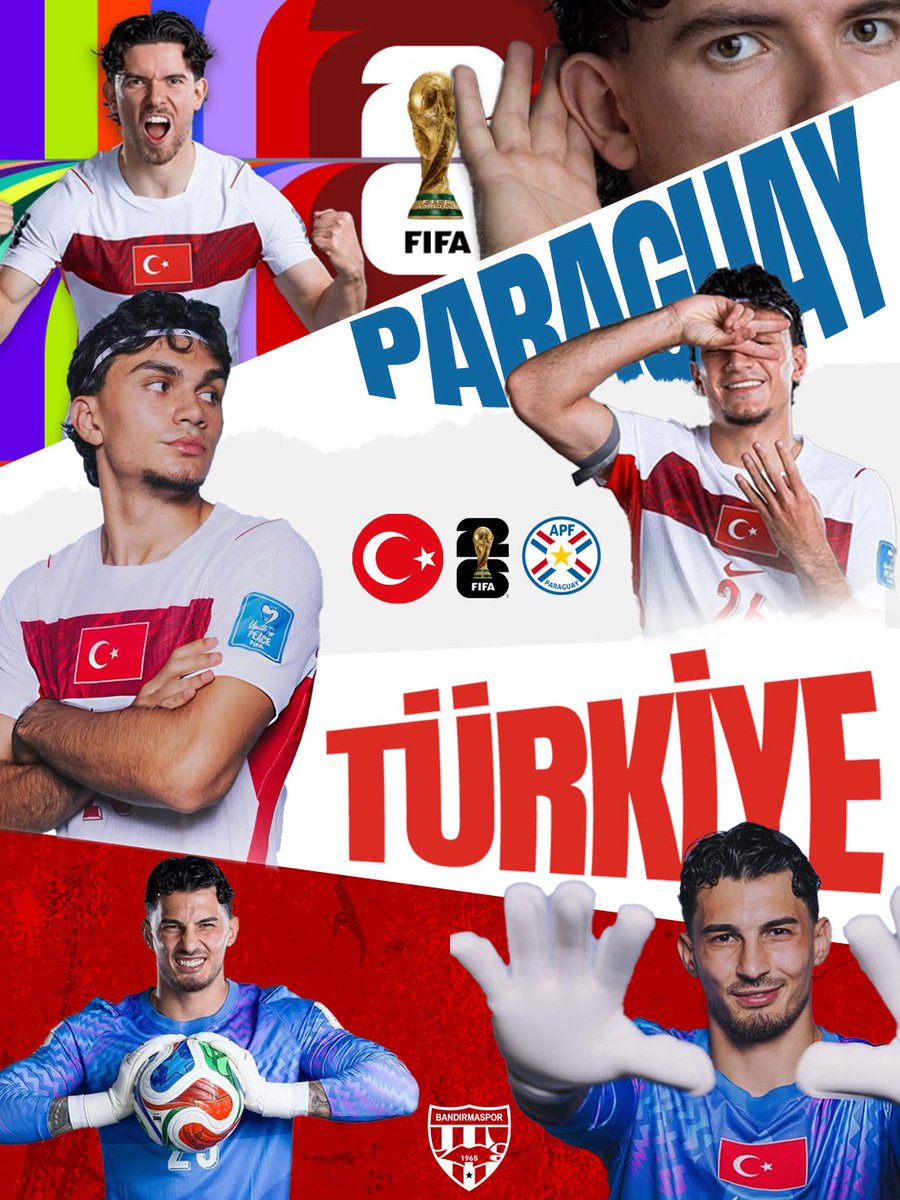 Bandirmaspor's tweet photo. 🇹🇷 A Milli Takımımıza Başarılar Dileriz!

Ay-Yıldızlı ekibimiz, 2026 FIFA Dünya Kupası D Grubu’ndaki ikinci maçında Paraguay ile karşı karşıya geliyor. Karşılaşma 20 Haziran Cumartesi günü TSİ 06.00’da oynanacak.  

Paraguay karşısında sahaya çıkacak olan Milli Takımımıza yürekten başarılar diliyor, futbolcularımıza ve teknik heyetimize mücadele dolu bir 90 dakika temenni ediyoruz.

Haydi Bizim Çocuklar! 🇹🇷
Kalbimiz ve desteğimiz sizinle!