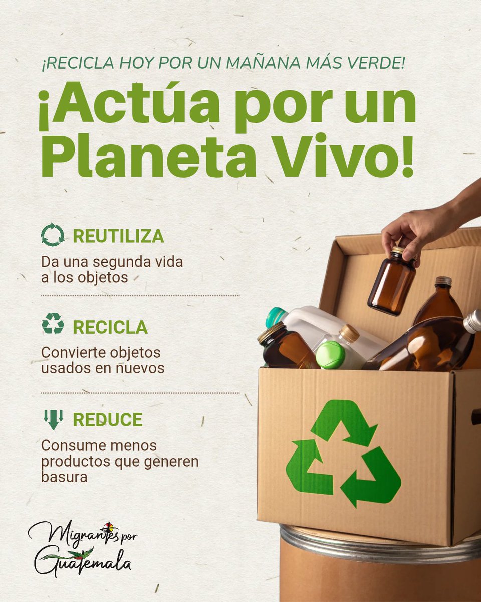 MigrantesPorGT's tweet photo. Reciclar protege nuestros lagos, playas y comunidades. Cada acción cuenta para reducir la contaminación y construir un futuro más limpio y sostenible♻️🌎. https://t.co/qcpj5CgIew