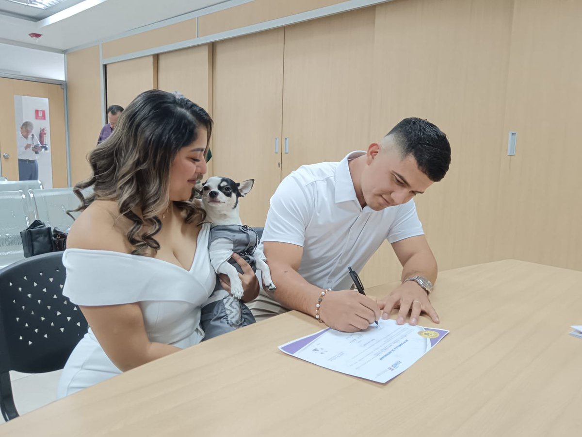 RCivil_Zona8's tweet photo. ☀️Así se vive el amor en el Registro Civil💖🐶
En la Agencia Sur del @RegistroCivilec  en Guayaquil, Kenneth y Verónica sellaron su unión en un matrimonio, acompañados de Junior, su fiel compañero de cuatro patitas.
Porque el amor se vive en familia ✨
#BodasConHuellas https://t.co/iR5W71S5in