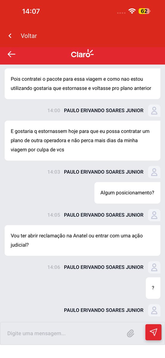 PJSoare5's tweet photo. @ClaroBrasil Mais de 15 min aguardando atendente responder e nada o atendimento de vcs sempre é assim https://t.co/0jGVla0ueM