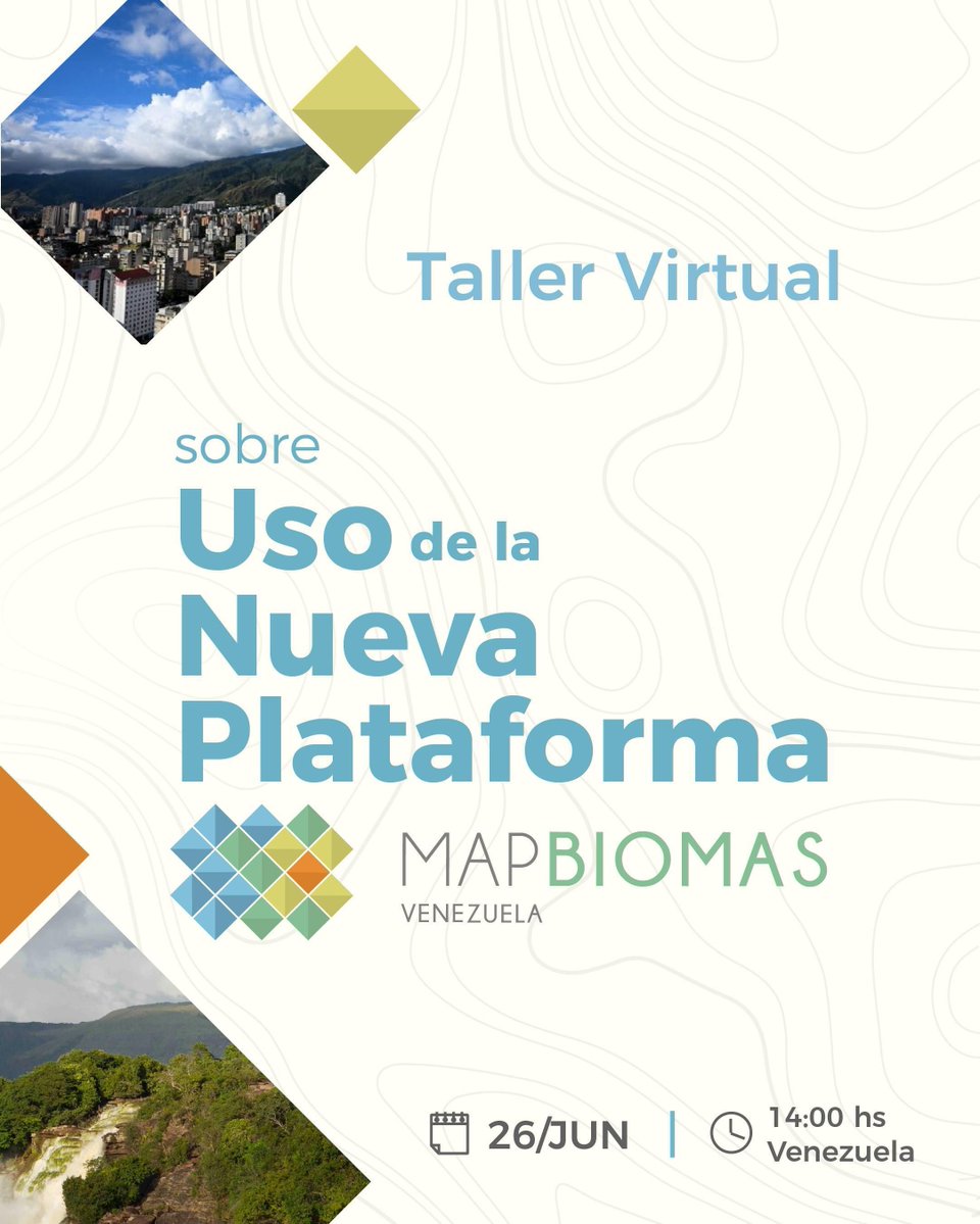 provita_ong's tweet photo. ¿Te interesa descargar información precisa y actualizada sobre la transformación del territorio venezolano? Esto es para ti ⬇️
 
Organizamos un taller gratuito dirigido a todo público sobre el uso de la nueva plataforma de Mapbiomas Venezuela.
 
Al inscribirte aprenderás a navegar nuestra web, cargada de datos sobre suelos, agua, vegetación y crecimiento urbano, con registros desde 1985. 
 
Expertos de nuestro equipo técnico guiarán tu aprendizaje y despejarán todas las interrogantes sobre:
 
🔹Cobertura y uso del suelo 
🔹Agua
🔹Pérdida de Vegetación y Vegetación Secundaria
🔹Urbano
 
🔗 Regístrate aquí: https://t.co/7EoawM95ZY 
 
🗓️ Fecha: 26 de junio de 2026
⏰ Hora: 2:00pm  (hora Venezuela)
 
Es el momento de inscribirte. 

¡Los datos más recientes sobre cobertura y uso del suelo, agua y ciudades de Venezuela en un solo lugar!
 
✌ ️Se otorgará certificado de participación en formato digital.